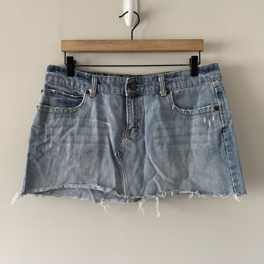 Y2K Aeropostale Denim Mini Skirt 11/12 Raw Hem Micro Mallcore Festival Indie